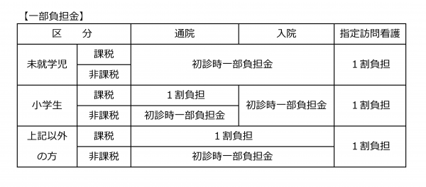 一部負担金一覧表（重度）