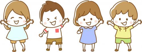 子どもたちが手をふるイラスト